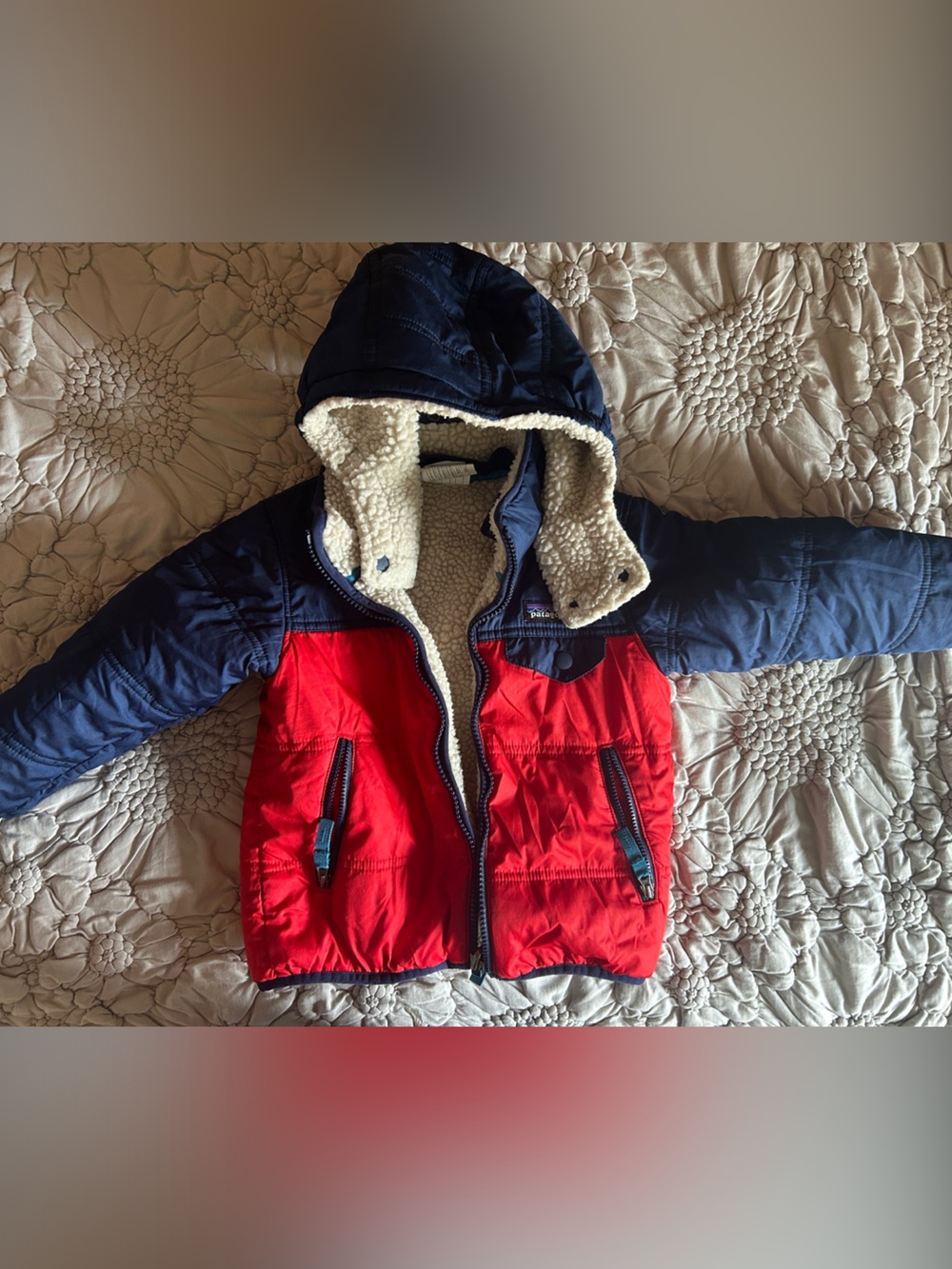 Patagonia 3T Navy/Red Sherpa-Lined Winter Jacket , reversible, great condition